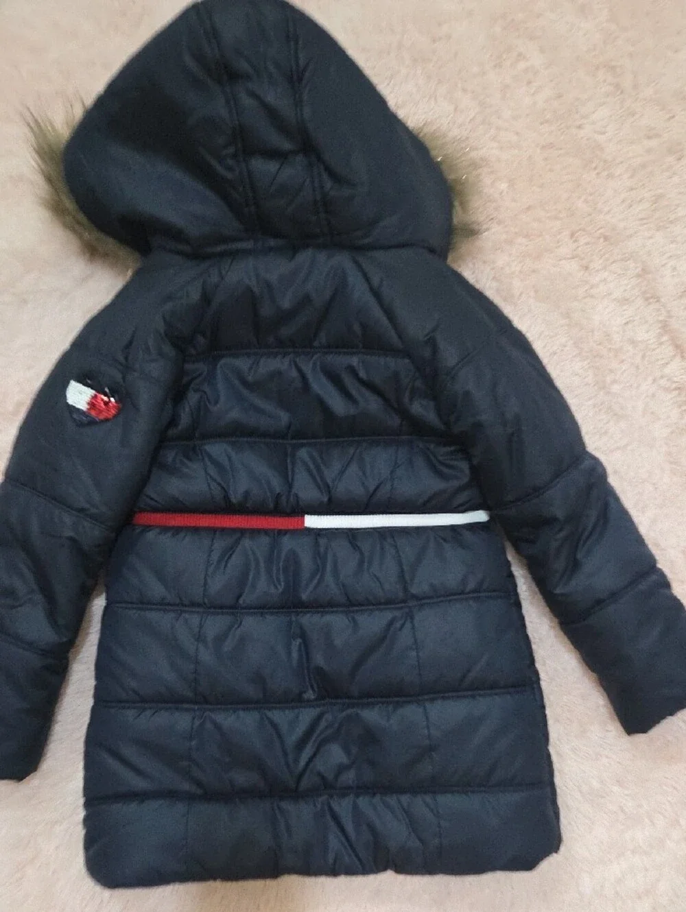 Tommy HILFIGER Girls' Navy Puffer Coat with Faux-Fur Hood